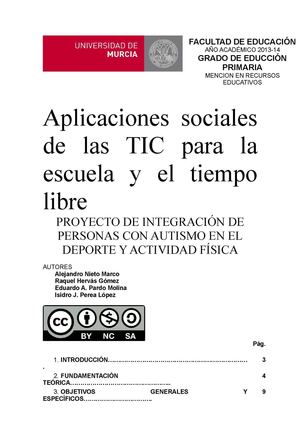 PROYECTO DE INTEGRACIÓN DE PERSONAS CON AUTISMO EN EL DEPORTE Y ACTIVIDAD FÍSICA