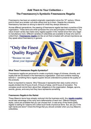 The Freemasonry’s Symbolic Freemasons Regalia