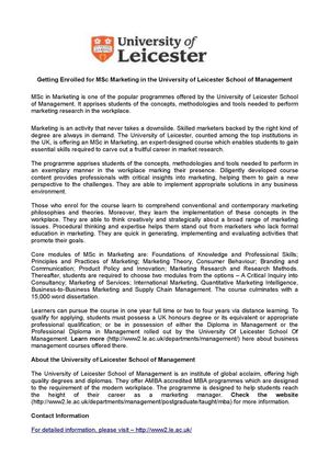 Getting Enrolled for MSc Marketing in the University of Leicester School of Management