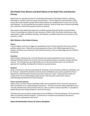 2013 Nobel Prize Winners and Brief History of the Nobel Prize and Selection Process