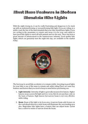 Must Have Features of Mordern Mountain Bike Lights