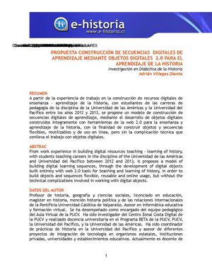 Artículo - Propuesta Construcción De Secuencias  Digitales De Aprendizaje Mediante Objetos Digitales  2.0 Para El Aprendizaje De La Historia - Adrián Villegas Dianta - 2013