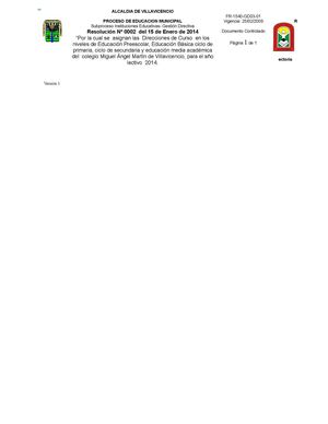 RESOLUCIONES M.A.M 2014 - DIRECCIONES DE GRADO - SERVICIO SOCIAL ESTUDIANTIL - JORNADA ESCOLAR - PROYECTOS - HORAS EXTRAS A DOCENTES - 