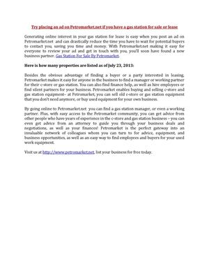 Try placing an ad on Petromarket.net if you have a gas station for sale or lease