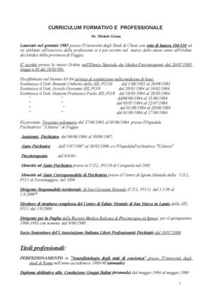 CURRICULUM RECENTE Dott. MIchele Grana