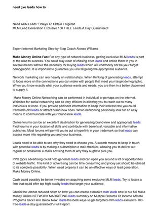 Need Shaklee Leads? How You Can Get Targeted How To Generate Leads Exclusive 100 FREE Leads A Day Guaranteed!