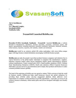 A new generation b2b portal launched by svasamsoft