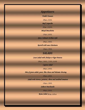 Menu Barbello English