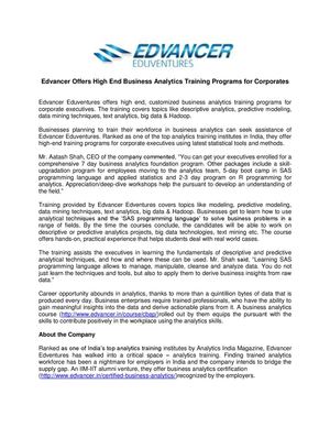 Edvancer Offers High End Business Analytics Training Programs for Corporates