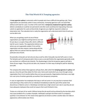 The Vital Work Of A Temping agencies