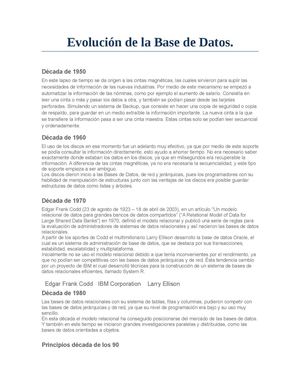 Evolución de la Base de Datos.