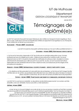 Paroles de diplômés DUT GLT
