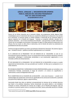 138. LOGICA, LENGUAJE Y ARGUMENTACION EN EL ANALISIS DEL DISCURSO PEDAGOGICO.