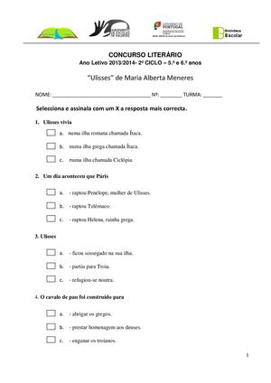 Concurso literário - 2.º Ciclo - Obra Ulisses dede Maria Alberta Meneres 