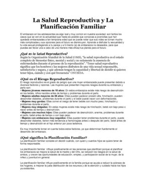la salud reproductiva y la planificación familiar