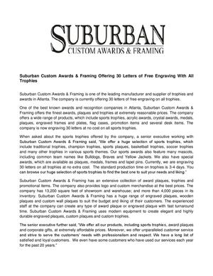 Suburban Custom Awards & Framing Offering 30 Letters of Free Engraving With All Trophies