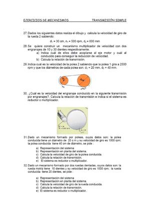 Ejercicios de mecanismos para 3º de ESO