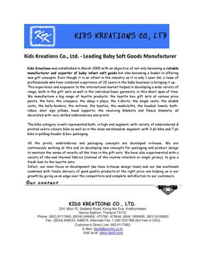 Kids Kreations Co., Ltd. - Leading Baby Soft Goods Manufacturer