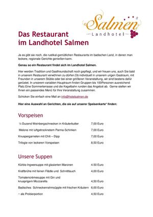 Speisenkarte Landhotel Salmen