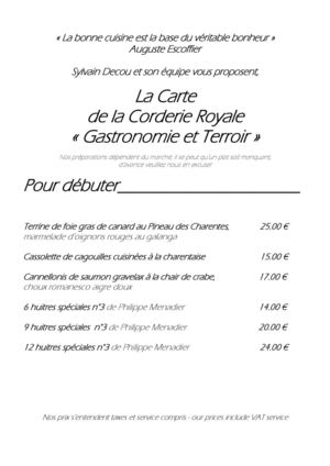 Carte Hiver 2014 Restaurant de la Corderie Royale