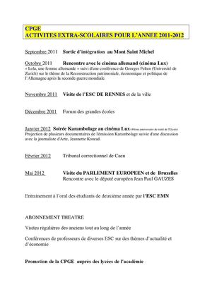 Sorties et activités CPGE ECT Allende 2010 - 2013