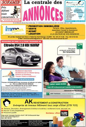 La centrale des annonces N° 1184 Semaine du 02 au 08 Février 2014 