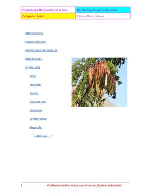 Propiedades medicinales de la tara