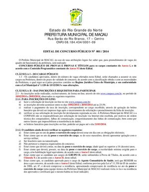 Edital concurso público Macau 