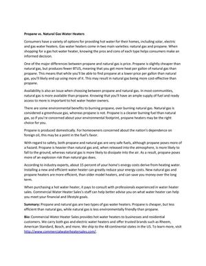 Propane vs. Natural Gas Water Heaters