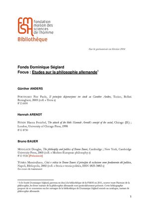 Dominique Séglard (1953-2010) Focus : Etudes sur la philosophie allemande