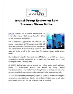 Avanti Group Review on Low Pressure Steam Boiler
