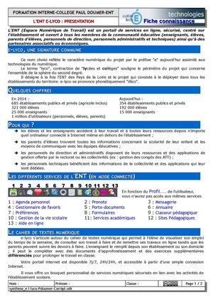 Synthèse E-Lyco-Formation des Enseignants