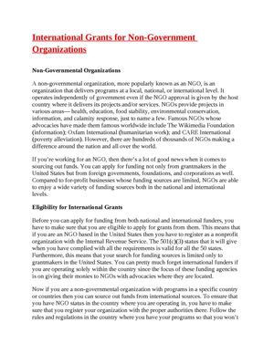 International Grants for Non-Government Organizations