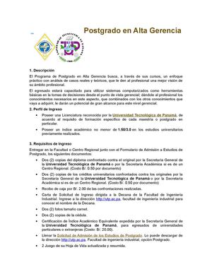 INFORMACIÓN POSTGRADO EN ALTA GERENCIA