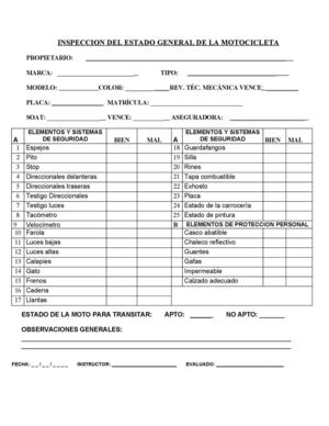 INSPECCIÓN Y ESTADO GENERAL DE LA MOTOCICLETA