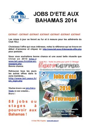 58 jobs d'été aux Bahamas