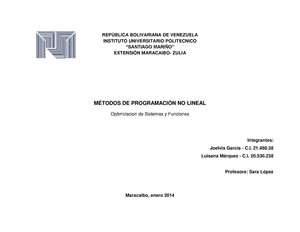 Métodos de Programación No Lineal (Cuadro Comparativo)