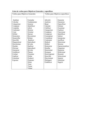 verbos para objetivos generales y especificos