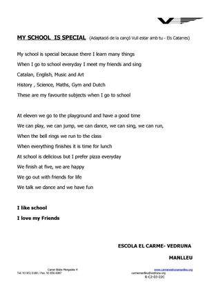 SSC1314 LYRICS El Carme Vedruna Manlleu 6A_My School Is Special