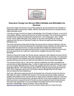 Executive Foreign Car Service Offers Reliable and Affordable Car Services