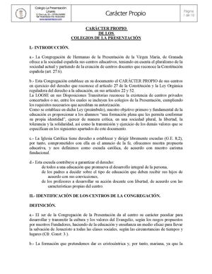 Carácter Propio del Colegio de la Presentación - Linares