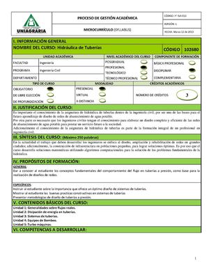 MICROCURRICULO SYLLABUS (FT-GA-013)v.1 hidraulica de tuberias