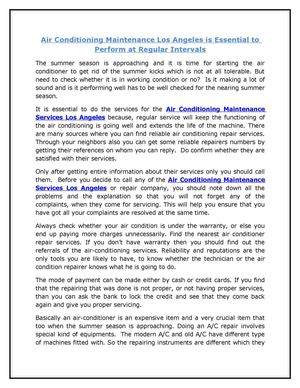 Air Conditioning Maintenance Los Angeles is Essential to Perform at Regular Intervals