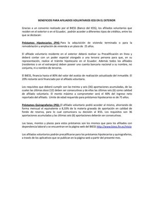BENEFICIOS PARA AFILIADOS VOLUNTARIOS IESS EN EL EXTERIOR 