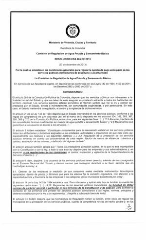 Resolución No. 665 del 27 de diciembre de 2013