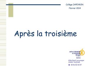 Après la classe de troisième. Choisir sa voie d'orientation.