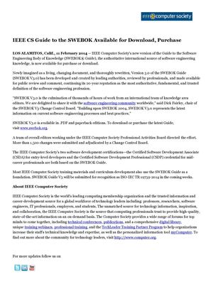 IEEE CS Guide to the SWEBOK Available for Download, Purchase