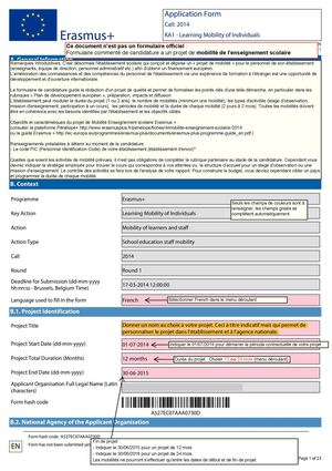 Erasmus + :  mobilité de l'enseignement scolaire, formulaire commenté 