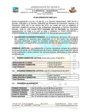 Plan operativo C. E. Monserrate 2014