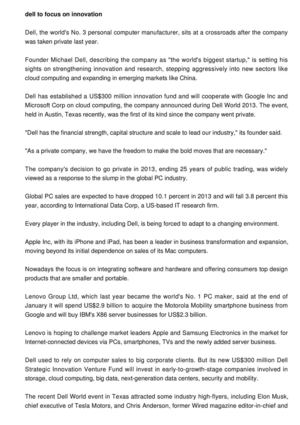 Dell to focus on innovation, new markets